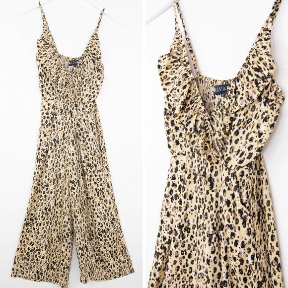 NWOT Kivari Stone Leopard jumpsuit, beige, XS‎ - Picture 4 of 12